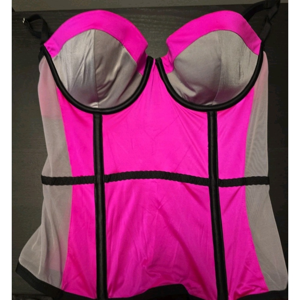Victoria Secret Color Block Corset Bustier 34b Pink Black Silver Fembot Costume